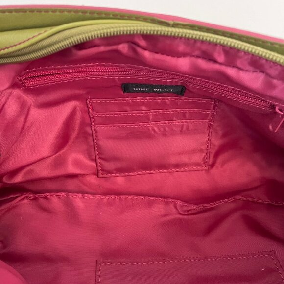 Nine West Green Pink Vegan Leather Satchel Handbag Purse - Picture 10 of 14